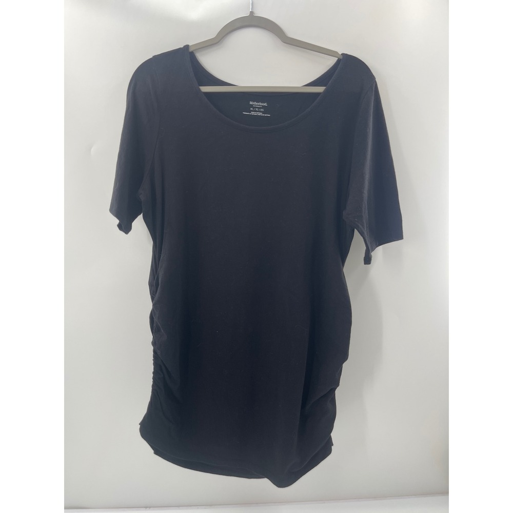 Motherhood Maternity Black Side Ruched Short Sleeve T-Shirt Size XL Solid Scoop